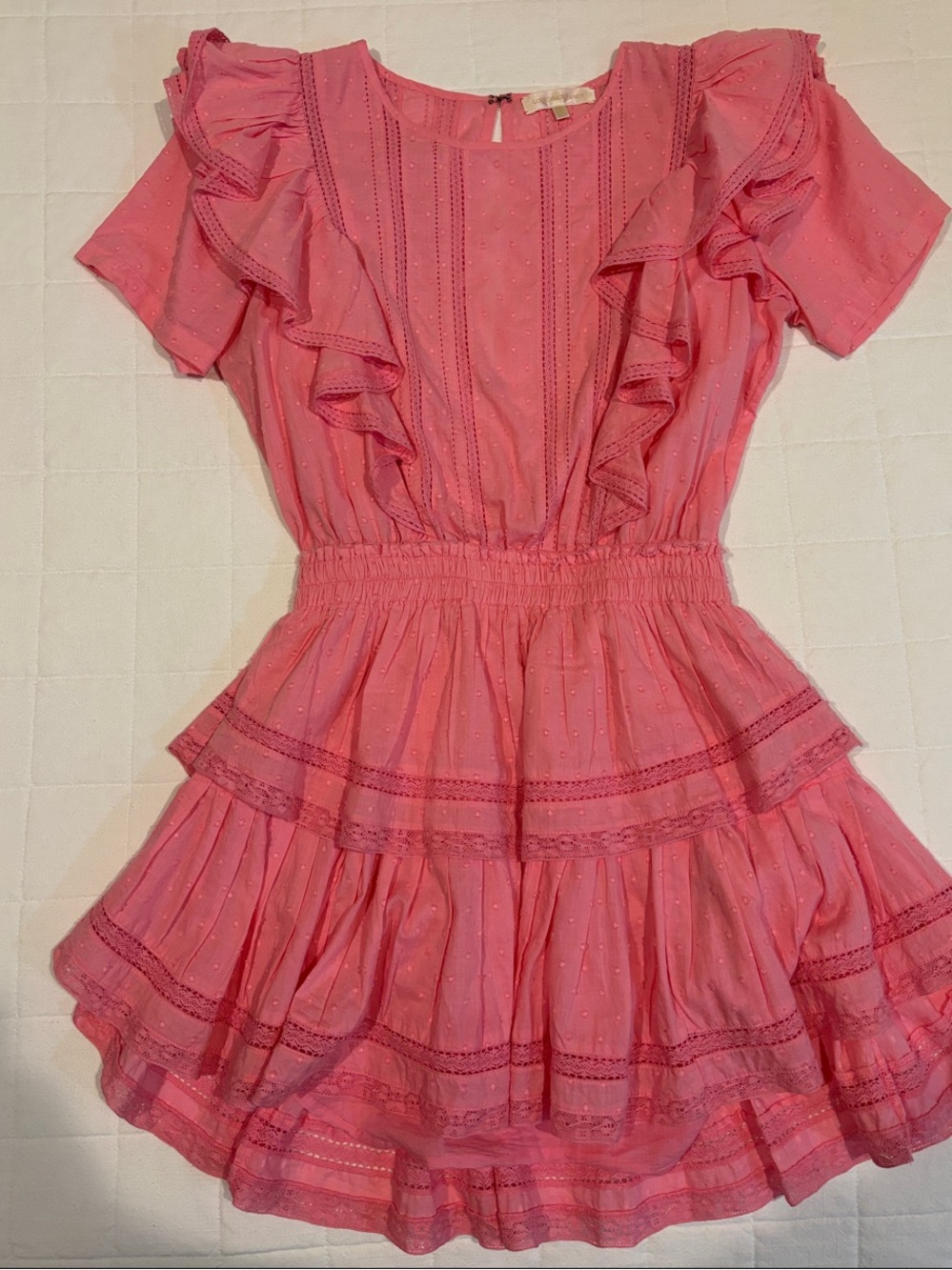 LoveShackFancy Pink Ruffle Tiered Mini Dress
